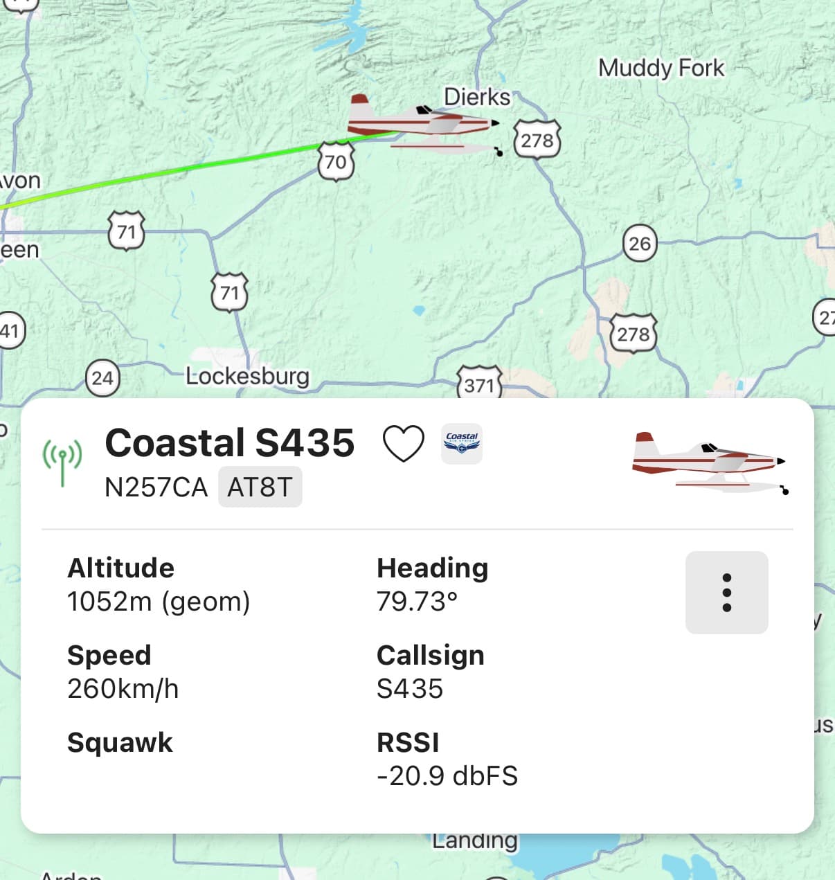 An aircraft in the Waterbomber app showing its operator's logo